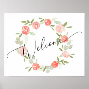 Floral Welcome Sign - wedding shower Peach Coral