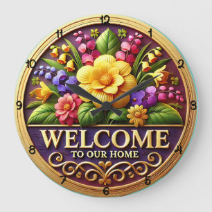 Floral Welcome To Our Home Large Clock