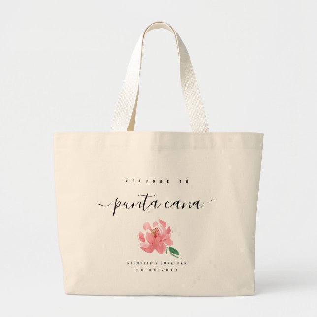 Floral Welcome To Punta Cana Custom Destination  Large Tote Bag (Front)