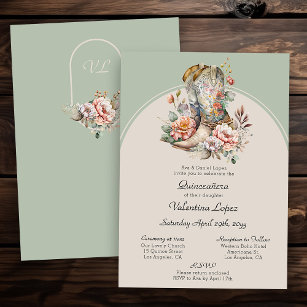 Floral Western Boots Rustic Boho Quinceanera Invitation