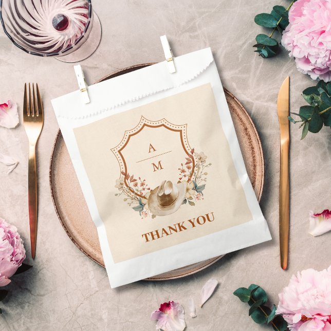 Floral Western Crest Monogram Wedding  Favour Bag (Creator Uploaded)