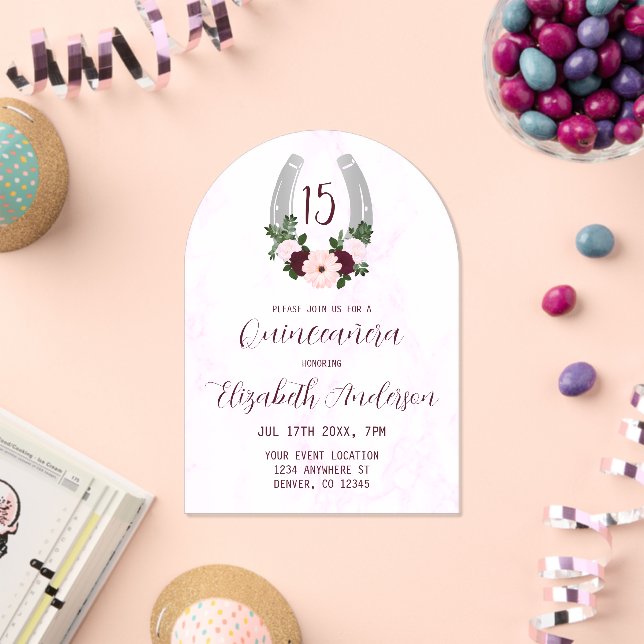 Floral Western Horseshoe Quinceanera Acrylic Invitations (Insitu (Celebration))