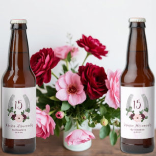 Floral Western Horseshoe Quinceanera Beer Bottle Label