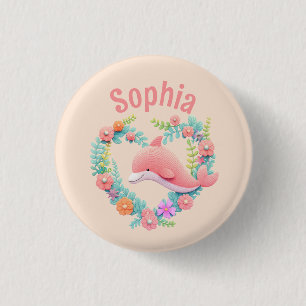 Floral Whale Heart Love Name 1 Inch Round Button