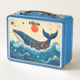 Floral Whale Kid's Metal Lunch Box