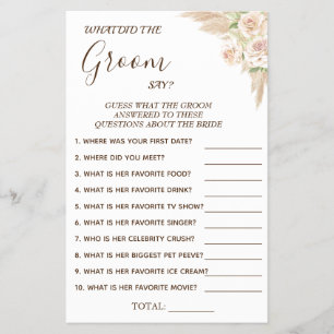 Floral What groom say Bridal shower game card