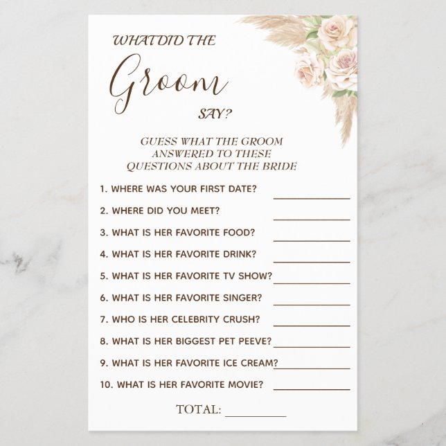 Floral What groom say Bridal shower game card (Front)
