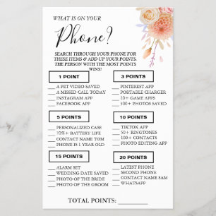 Floral What is on your phone Shower game card