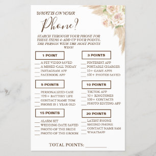 Floral What is on your phone Shower game card