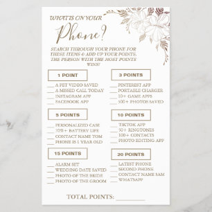 Floral What is on your phone Shower game card Flye