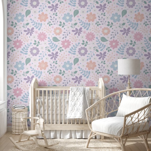 Floral whimsical cute kids pastel colour wallpaper (Kids)