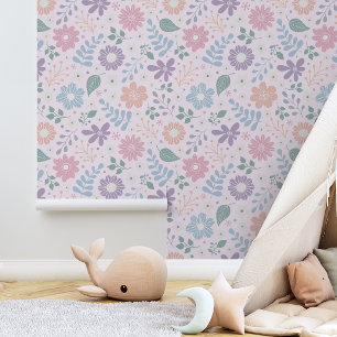 Floral whimsical cute kids pastel colour wallpaper