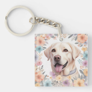 Floral Whimsical Labrador Retriever Illustration Keychain