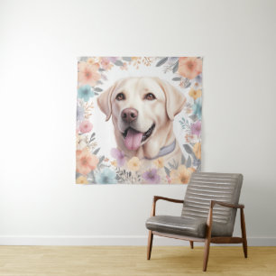 Floral Whimsical Labrador Retriever Illustration Tapestry