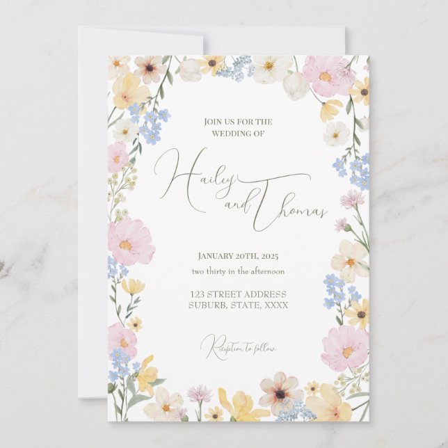 Floral Whimsical Wedding Invitation  (Front)