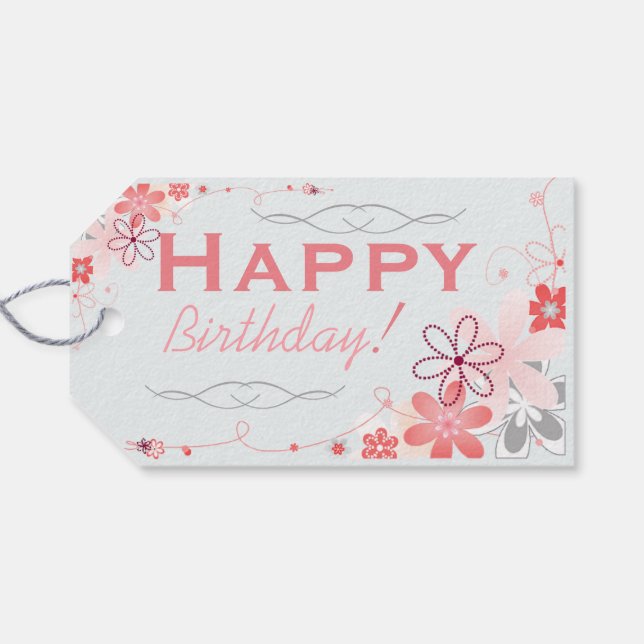 Floral Whimsy Birthday Gift Tags (Back Horizontal)