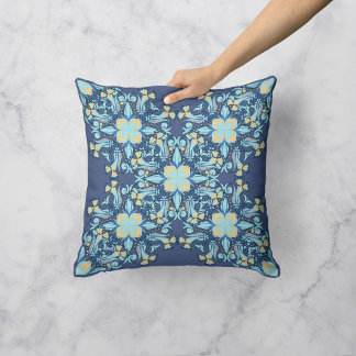 Floral Whirlwind in Navy Throw Pillow