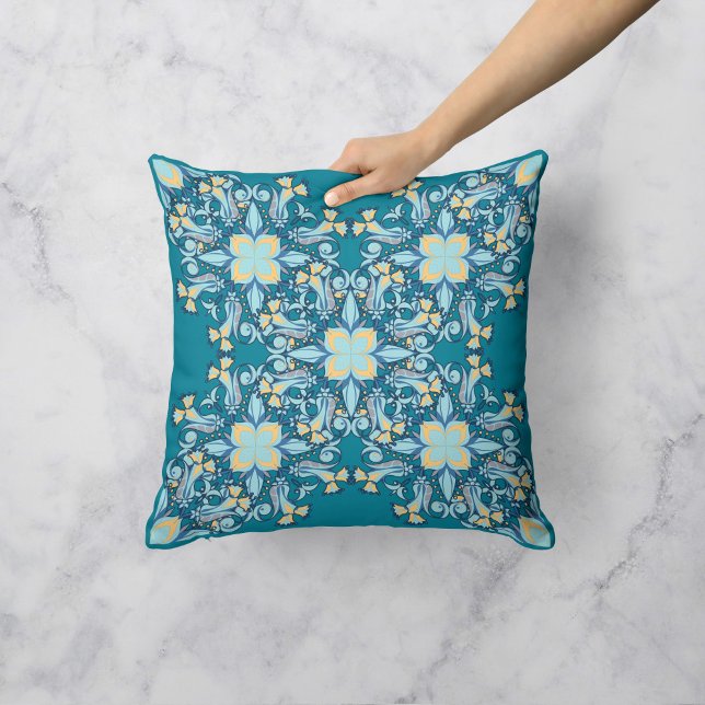 Floral Whirlwind in Teal Throw Pillow (Creator Uploaded)