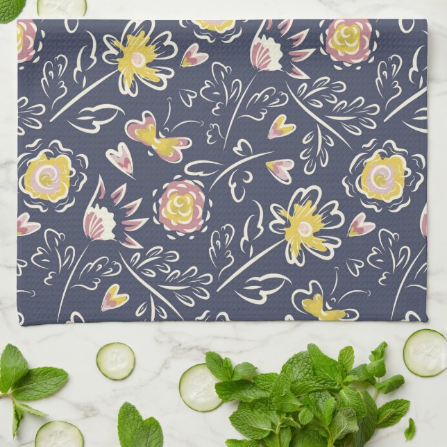 Floral Whirlwind  Kitchen Towel (Folded)