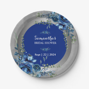 Floral Whispers: Silver-Touched Bridal Shower Paper Plate