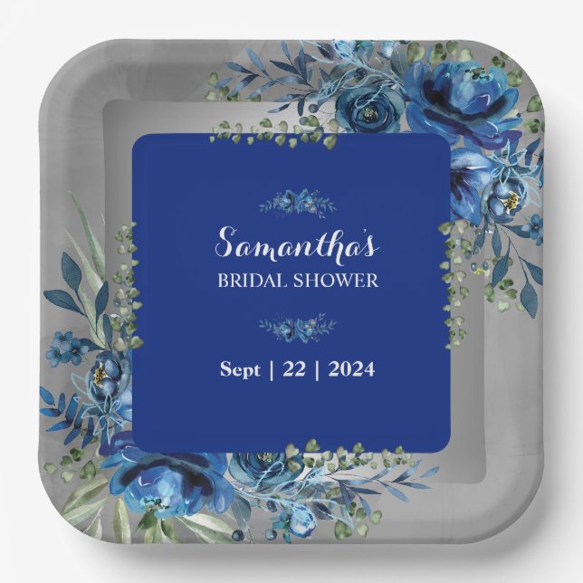 Floral Whispers: Silver-Touched Bridal Shower Paper Plate (Front)