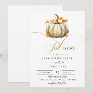 Floral White and Gold   Pumpkin Fall Wedding Invitation