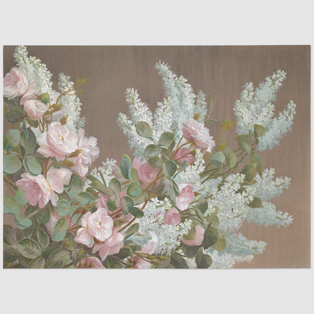 Floral White and Pink Rose Tissue Paper (Front)
