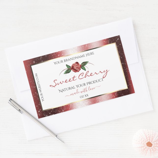Floral White and Red Soft Glitter Product Labels (Envelope)