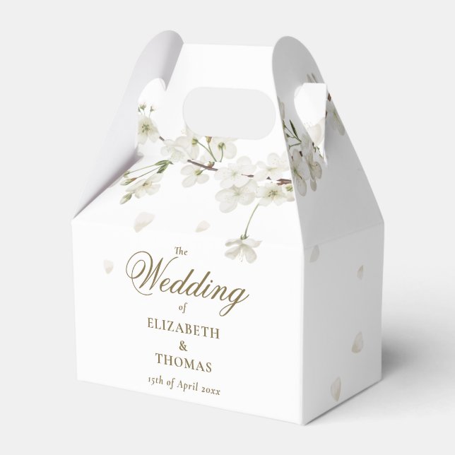  Floral White Blossom Gold Script Wedding Favor Box (Front Side)