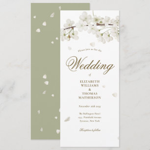 Floral White Blossom Gold Script Wedding Invitation