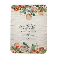 Floral White Brick Wedding Save The Date