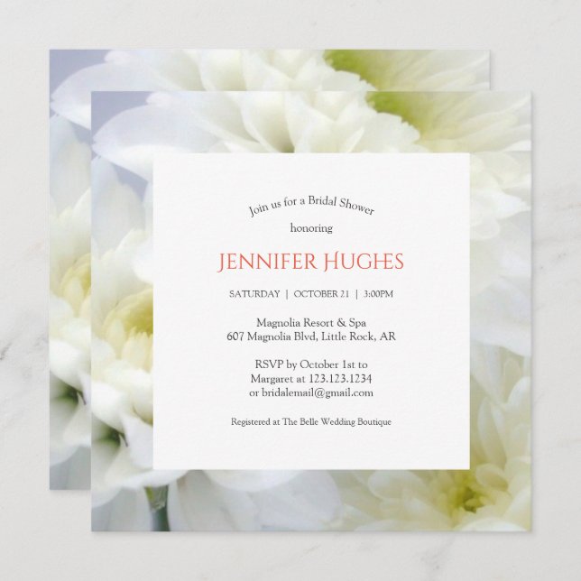 Floral White Bridal Shower Invitation (Front/Back)