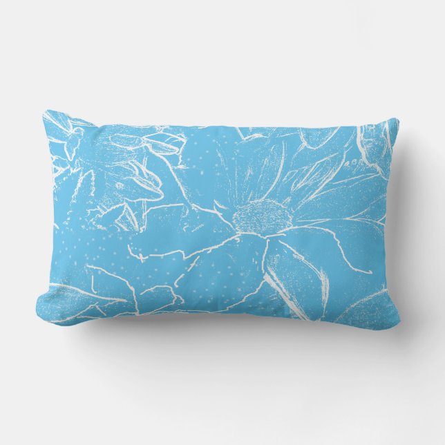 Floral White  Bundle Transparency -Blue Lumbar Pillow (Front)