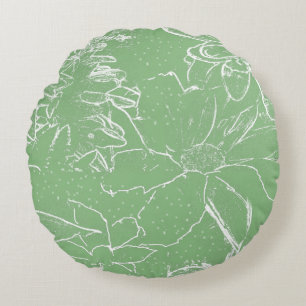 Floral White Bundle Transparency -Light sap green Round Pillow