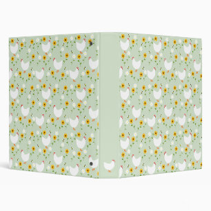 Floral White Chickens on Green Binder