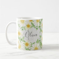 Floral White Daisies Name Watercolor