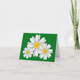 Floral White Daisy Flowers Green Note Card