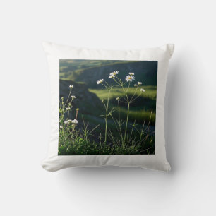 Floral White Daisy Nature Landscape Throw Pillow