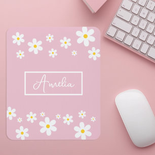 Floral White Daisy Personalised Mouse Mat