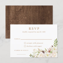 Floral White Greenery Rustic Wood Wedding RSVP