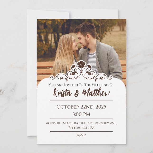 Floral White Half Custom Photo Invitation (Front)