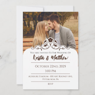 Floral White Half Custom Photo Invitation