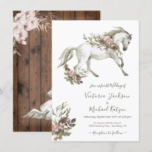 Floral White Horse Ranch Wedding Invitation