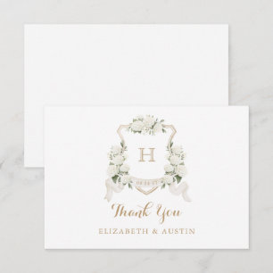 Floral White Hydrangea Crest Wedding Monogram Thank You Card