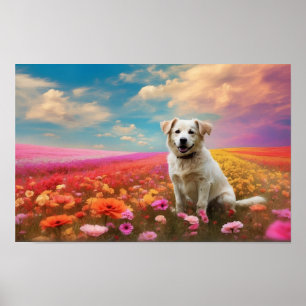 Floral White Labrador retriever downloadable Poster
