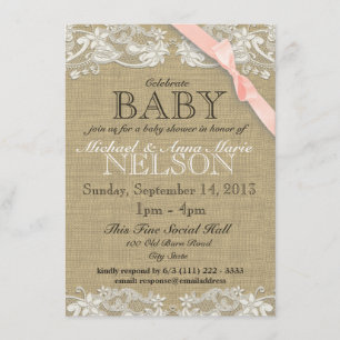 Floral White Lace and Bow Baby Shower Invitation