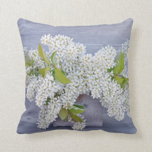 Floral White Lilacs Bouquet Photo Throw Pillow