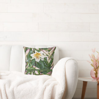 Floral White Lily Throw Pillow