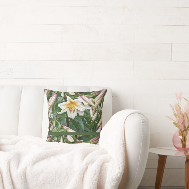 Floral White Lily Throw Pillow (Couch)