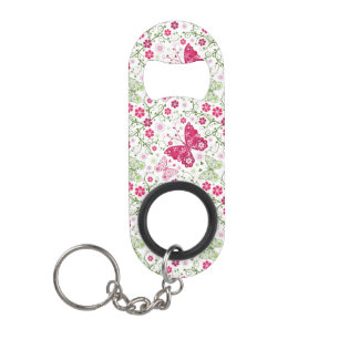 Floral White Pattern Keychain Bottle Opener